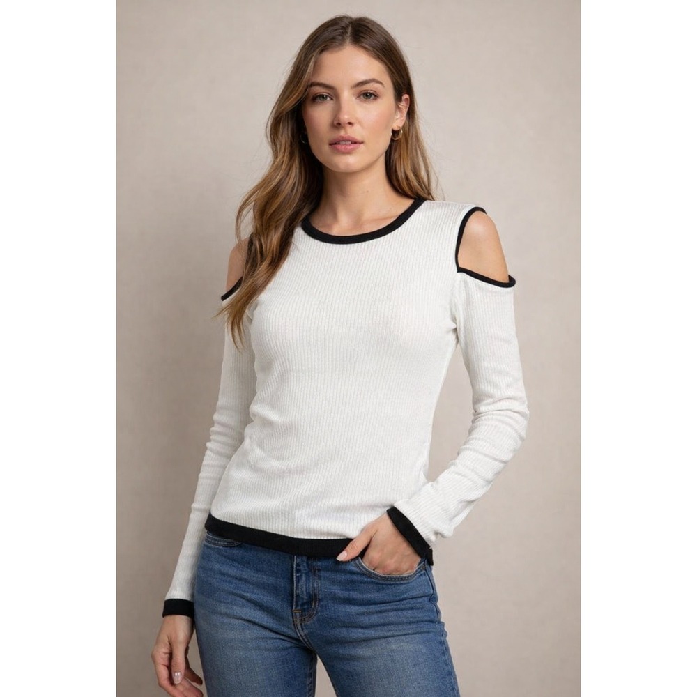 7th Avenue- Elegant White and Black Women's Blouse‎ Size L